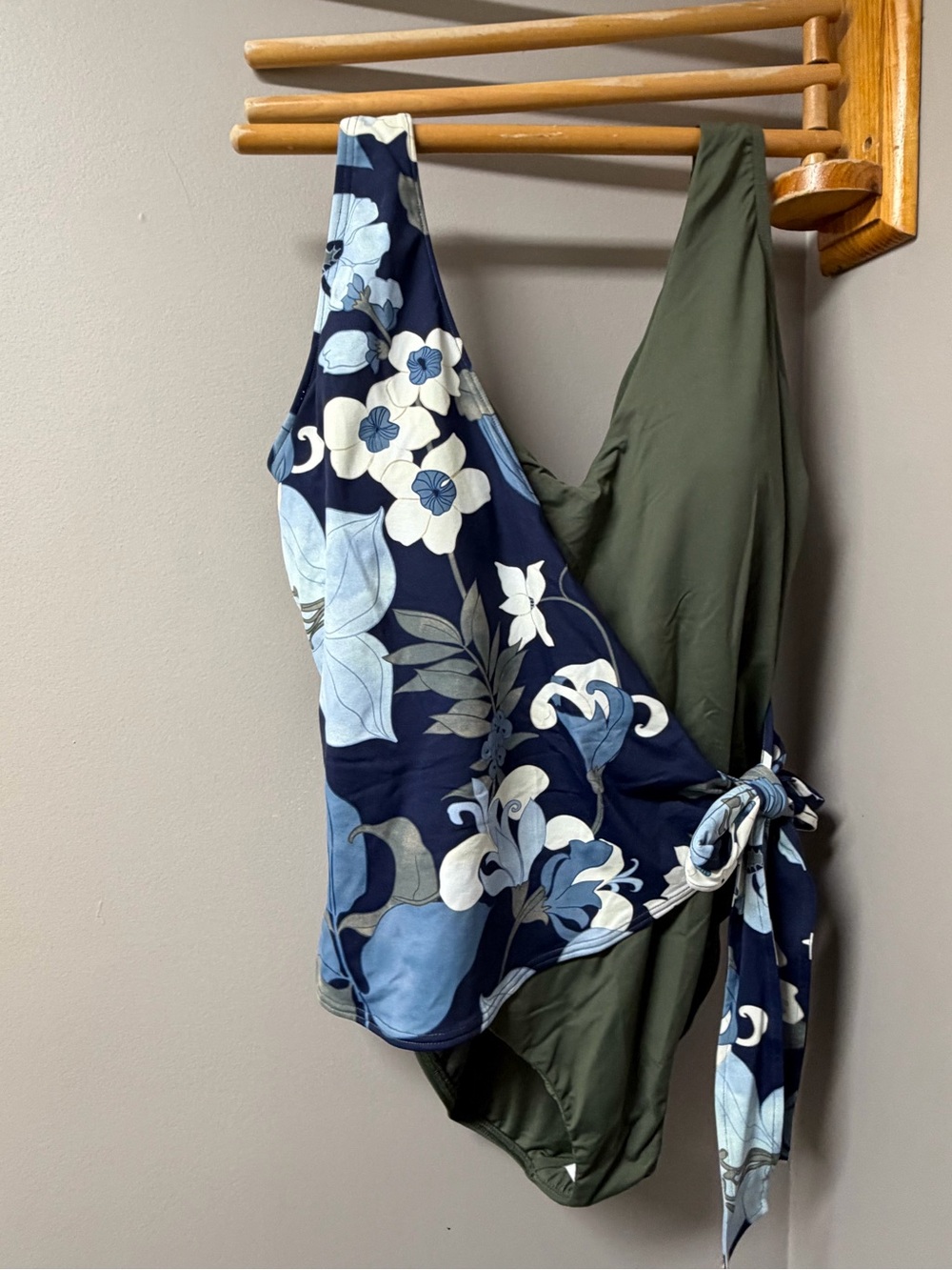 NWT Floral Navy & Olive Wrap-Style Bathing Suit